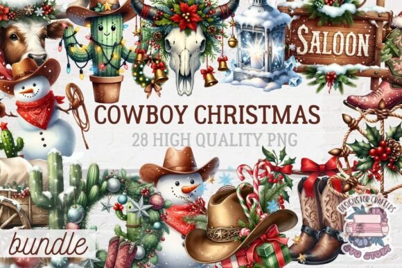 Christmas Cowboy Bundle 28 PNG Western Review for Real Projects