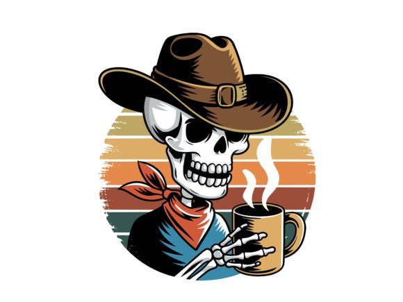 Halloween Skeleton Cowboy Coffee Retro Design Review