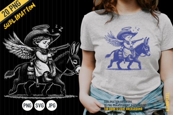Little Cowboy Angel Sleepy on Donkey Png Review for Real Embroidery Projects